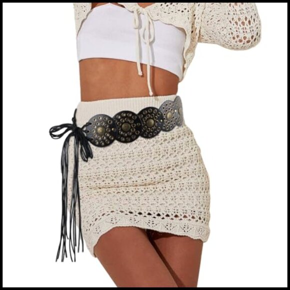 Western Disc Leather Belt Boho Concho Style Adjustable Fit Country Concert main image 4